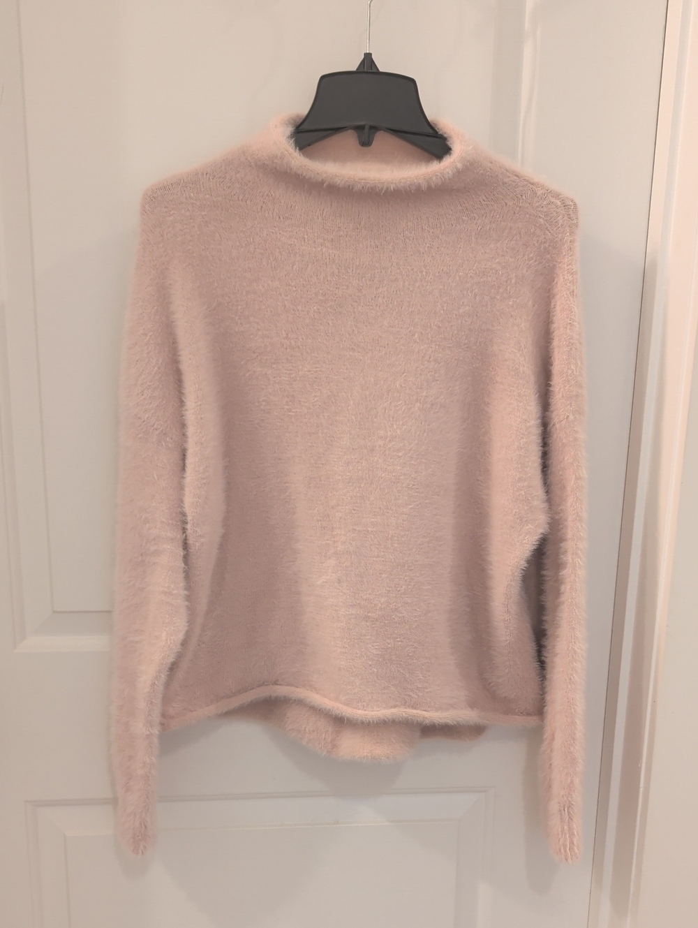 Bella Dahl Soft Blush Fuzzy Mock Neck Sweater Casual Chic Ballet Core Lounge